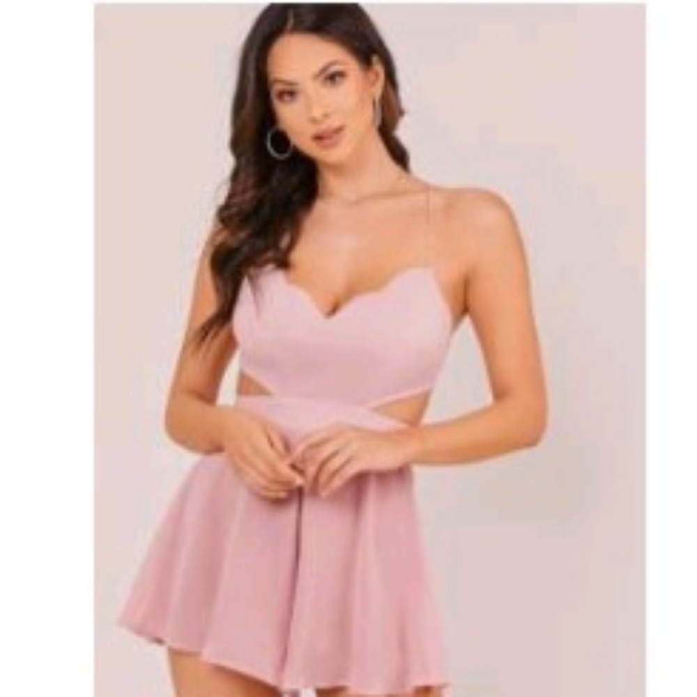 Shein‎ Pink Sleeveless Crisscross Back Cutout slip romper size small polyester